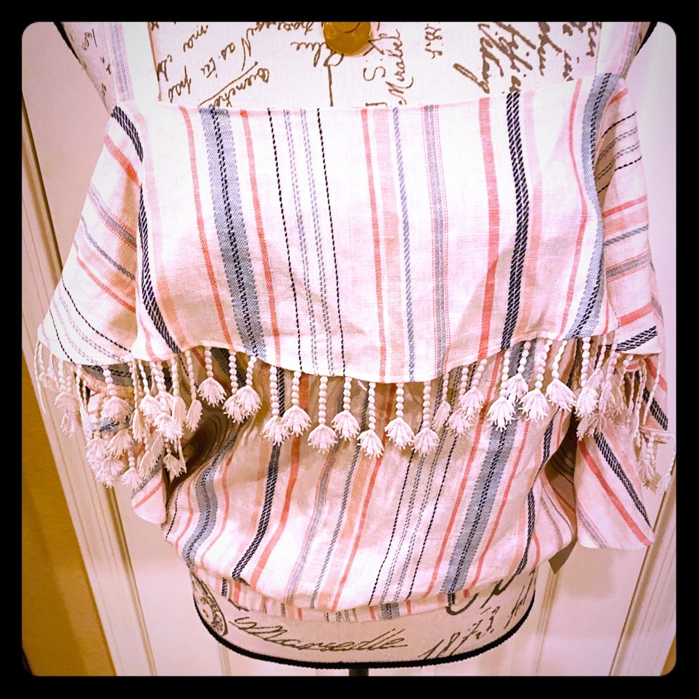 NWT Takara boho chic striped cold shoulder L